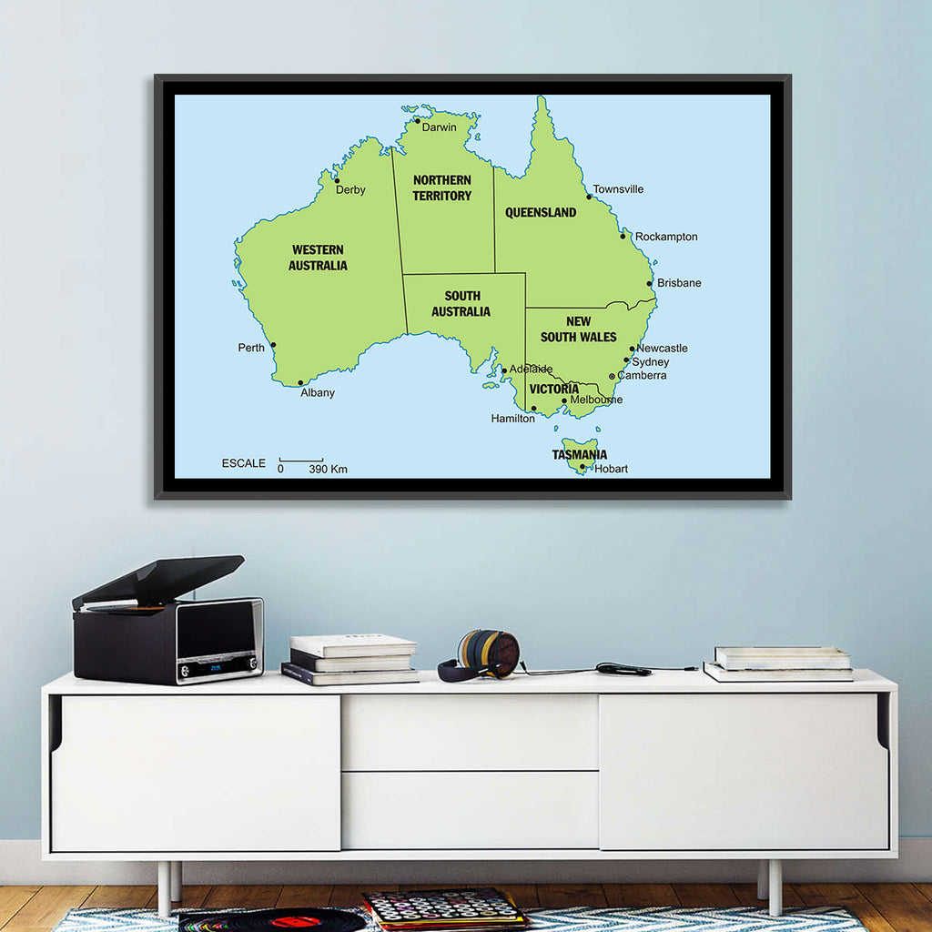 Minimalist Australia Map with State Labels Wall Art