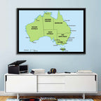 Minimalist Australia Map with State Labels Wall Art