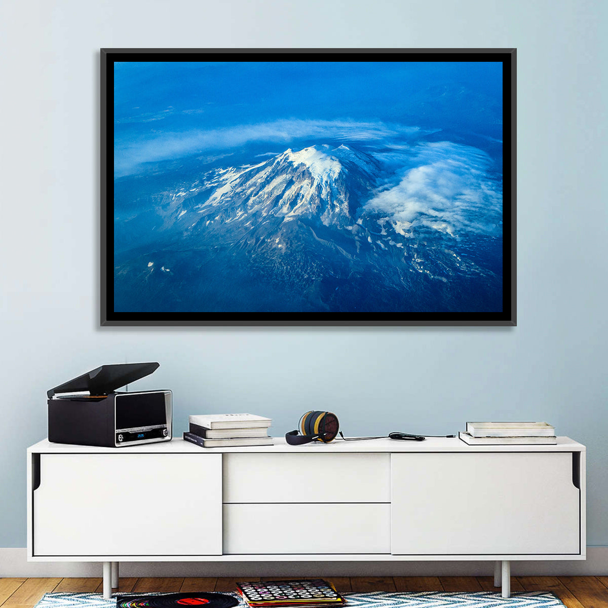 Mount Rainier Above the Clouds Wall Art in a room, landscape