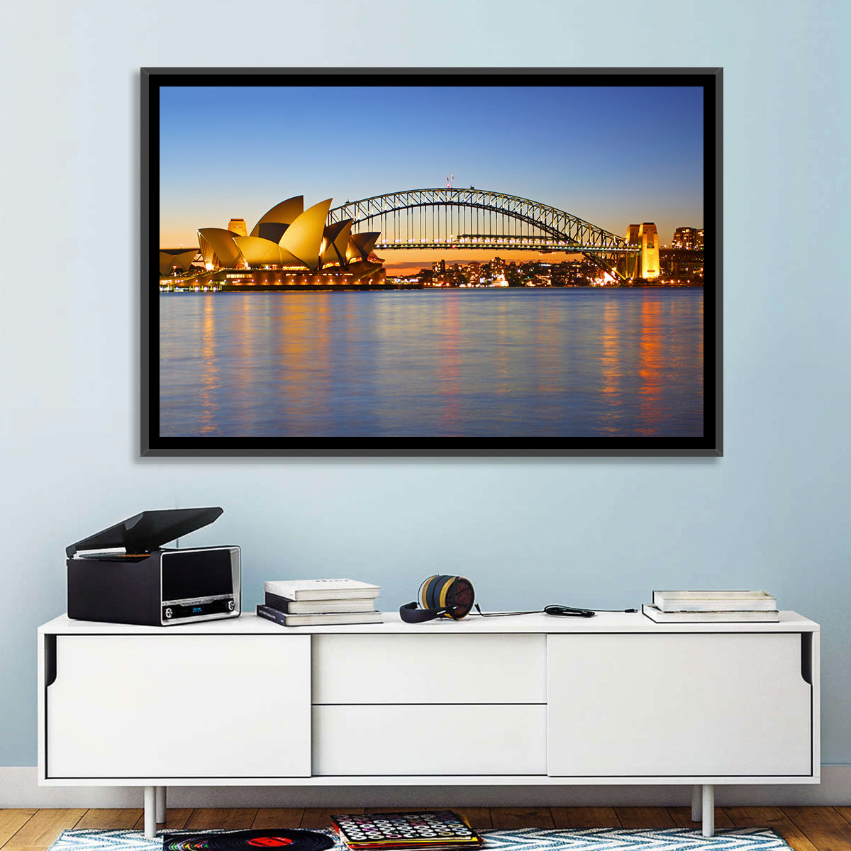 Sydney Harbour Bridge and Opera House Wall Art in a room, landscape