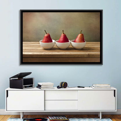 Three Red Pears in Bowls Wall Art