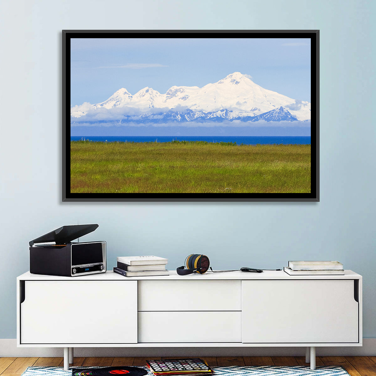 Mount Iliamna Volcano Wall Art in a room, landscape