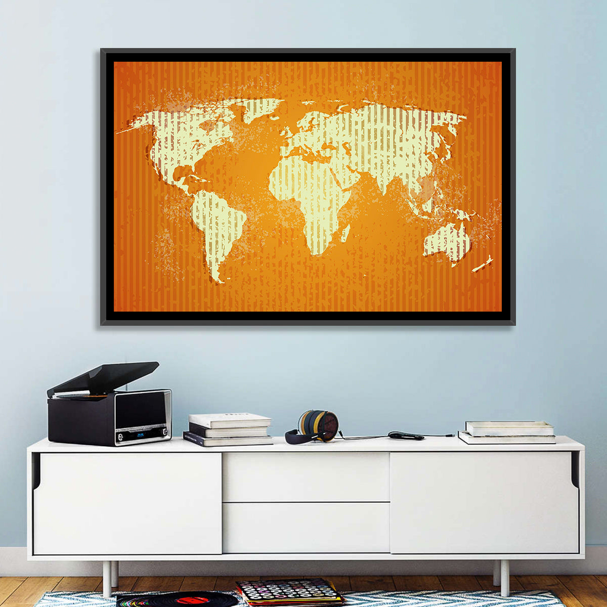 Vintage Orange World Map Wall Art