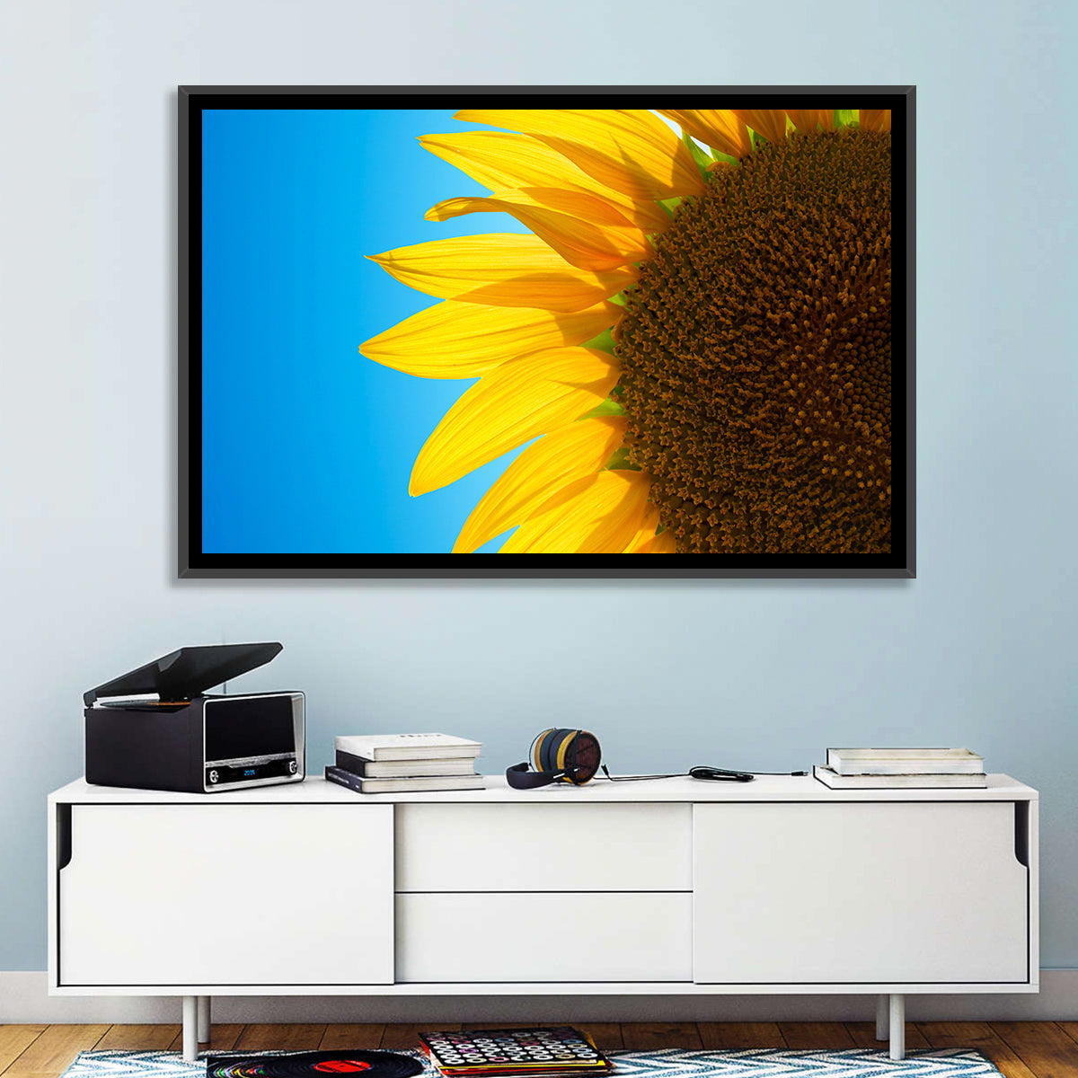 Sunflower Close-up Wall Art in a room, landscape