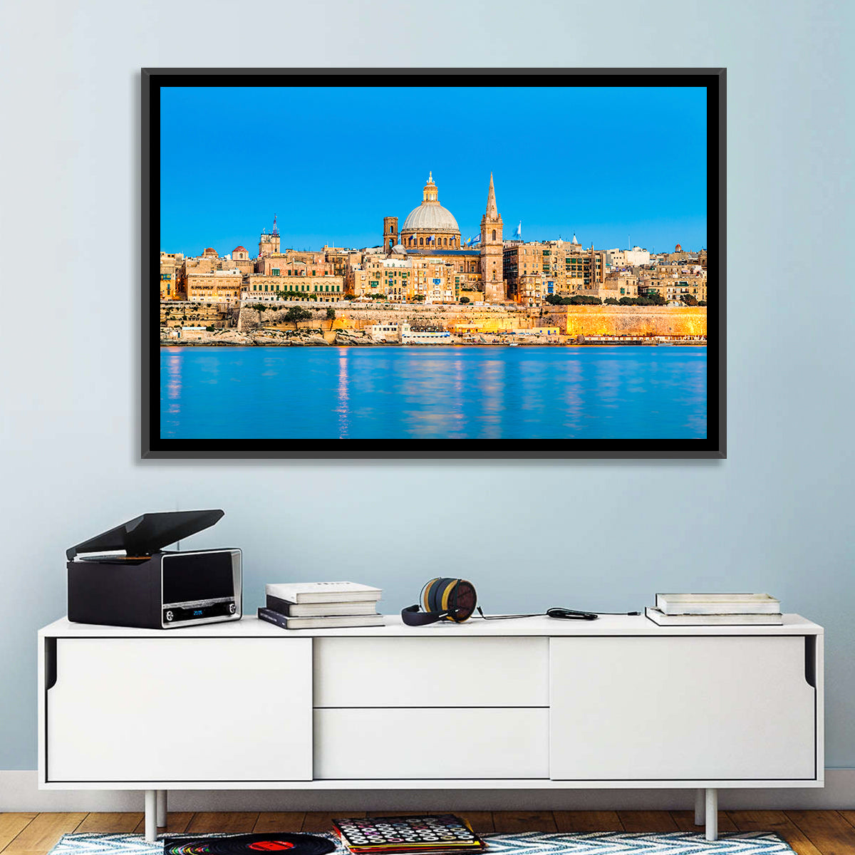 Valletta Waterfront Skyline Wall Art in a room, landscape