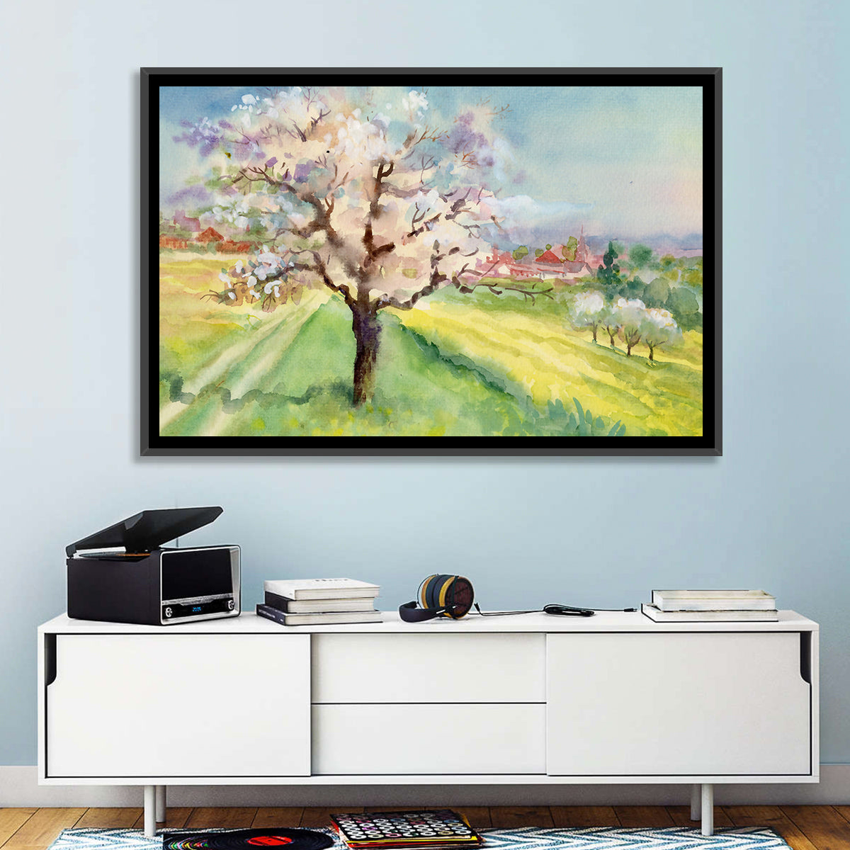 Spring Village Watercolor Wall Art