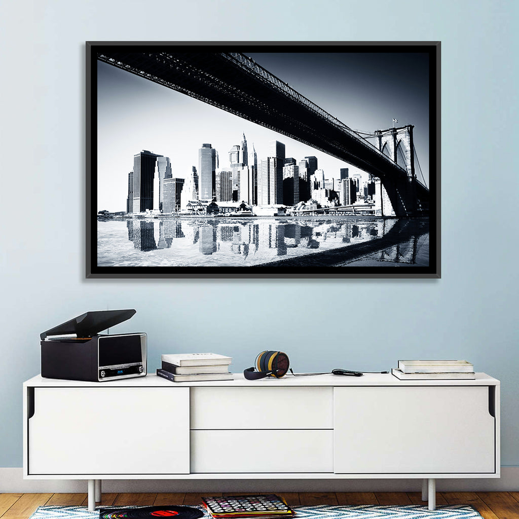 Brooklyn Bridge Low Angle Skyline Reflection Wall Art