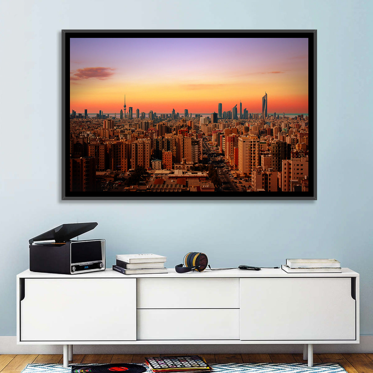 Kuwait City Skyline at Dusk Wall Art in a room, landscape
