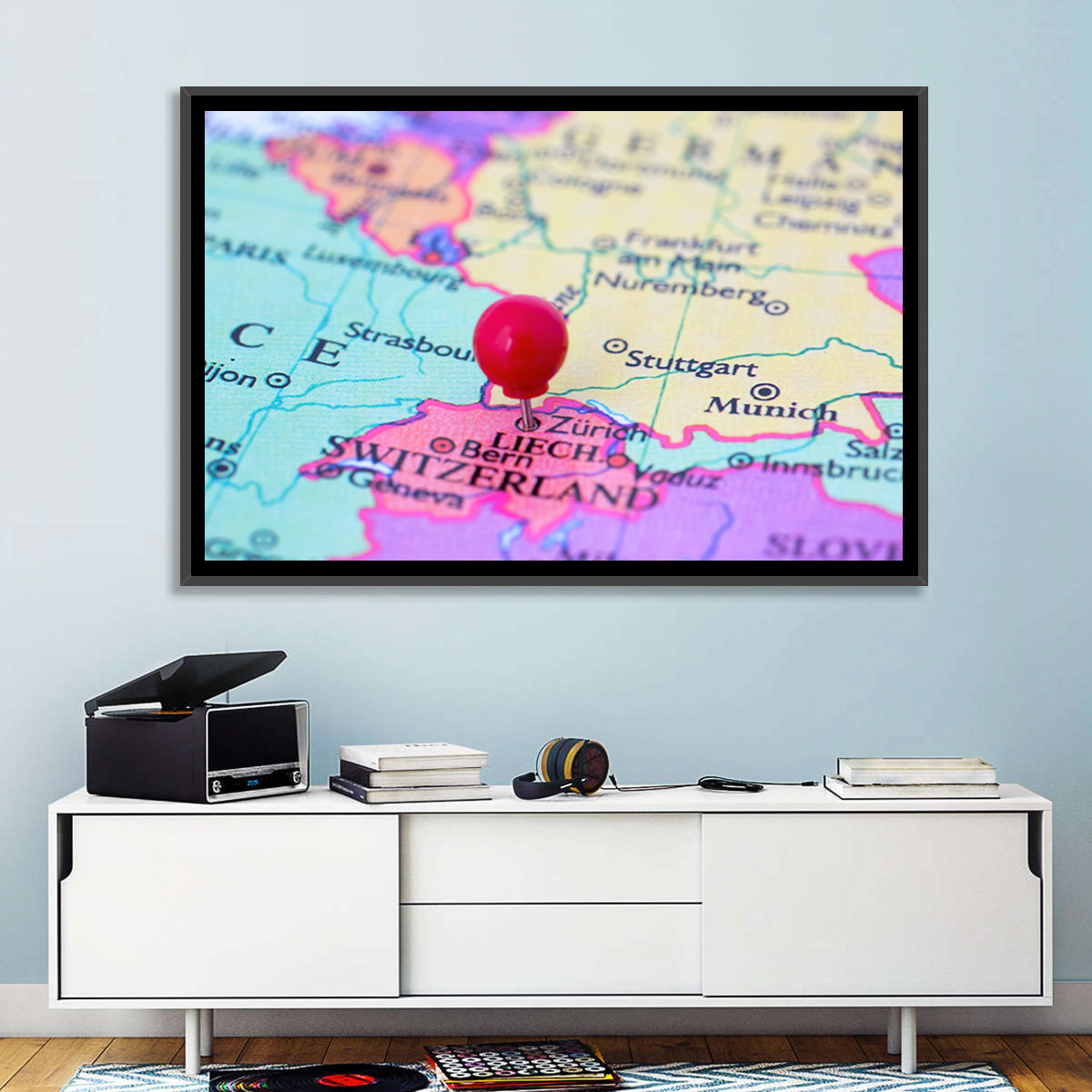 Zurich Map with Red Pin Wall Art