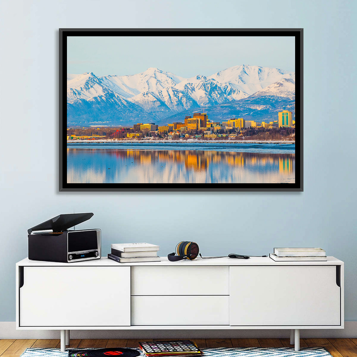 Anchorage Morning Skyline Wall Art in a room, landscape