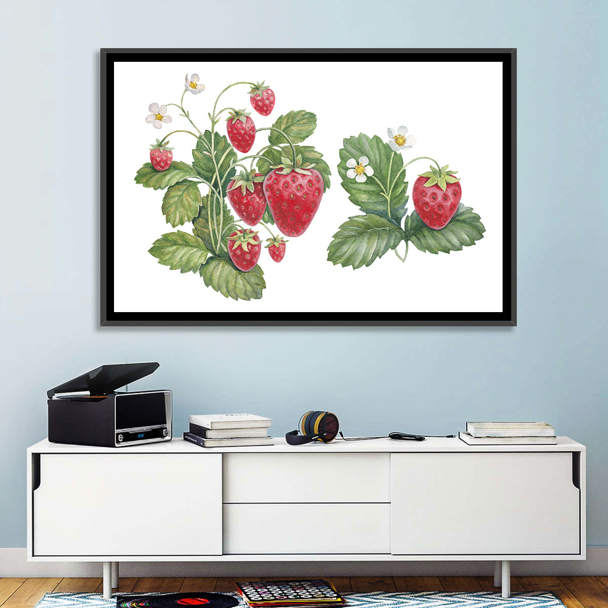 Fresh Strawberry Botanical Illustration Wall Art in a room, landscape