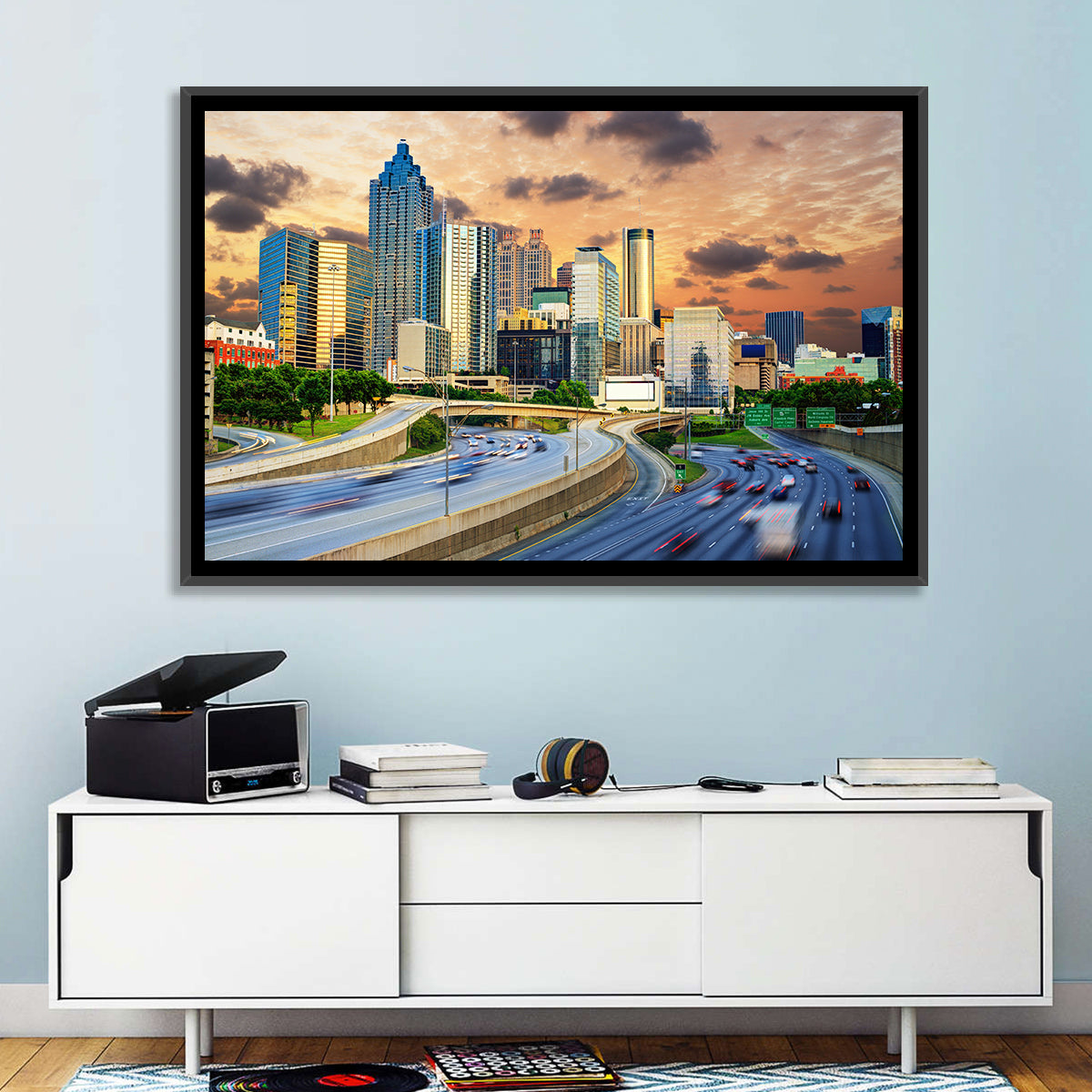 Atlanta Downtown Skyline Wall Art in a room, landscape