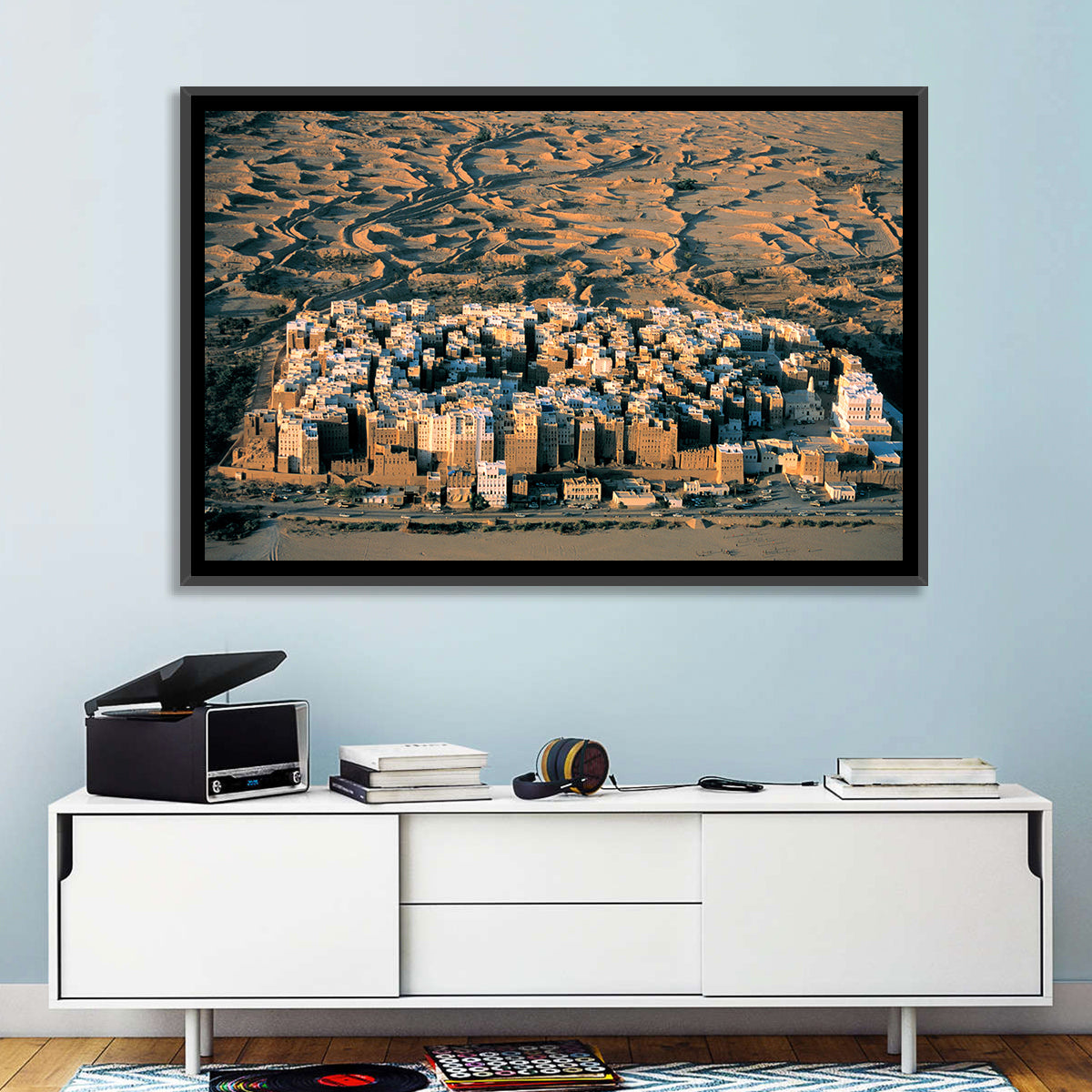 Shibam Mudbrick Cityscape Wall Art in a room, landscape