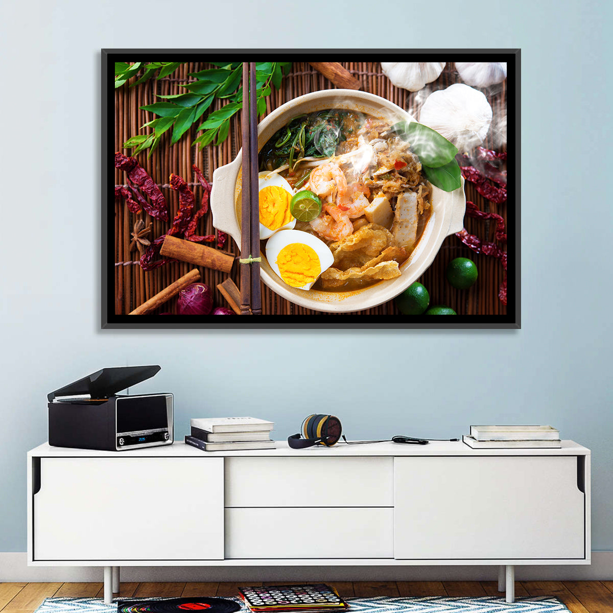 Malaysian Prawn Mee Bowl Wall Art in a room, landscape