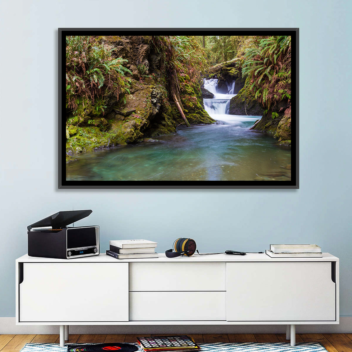 Willaby Creek Waterfall Wall Art in a room, landscape
