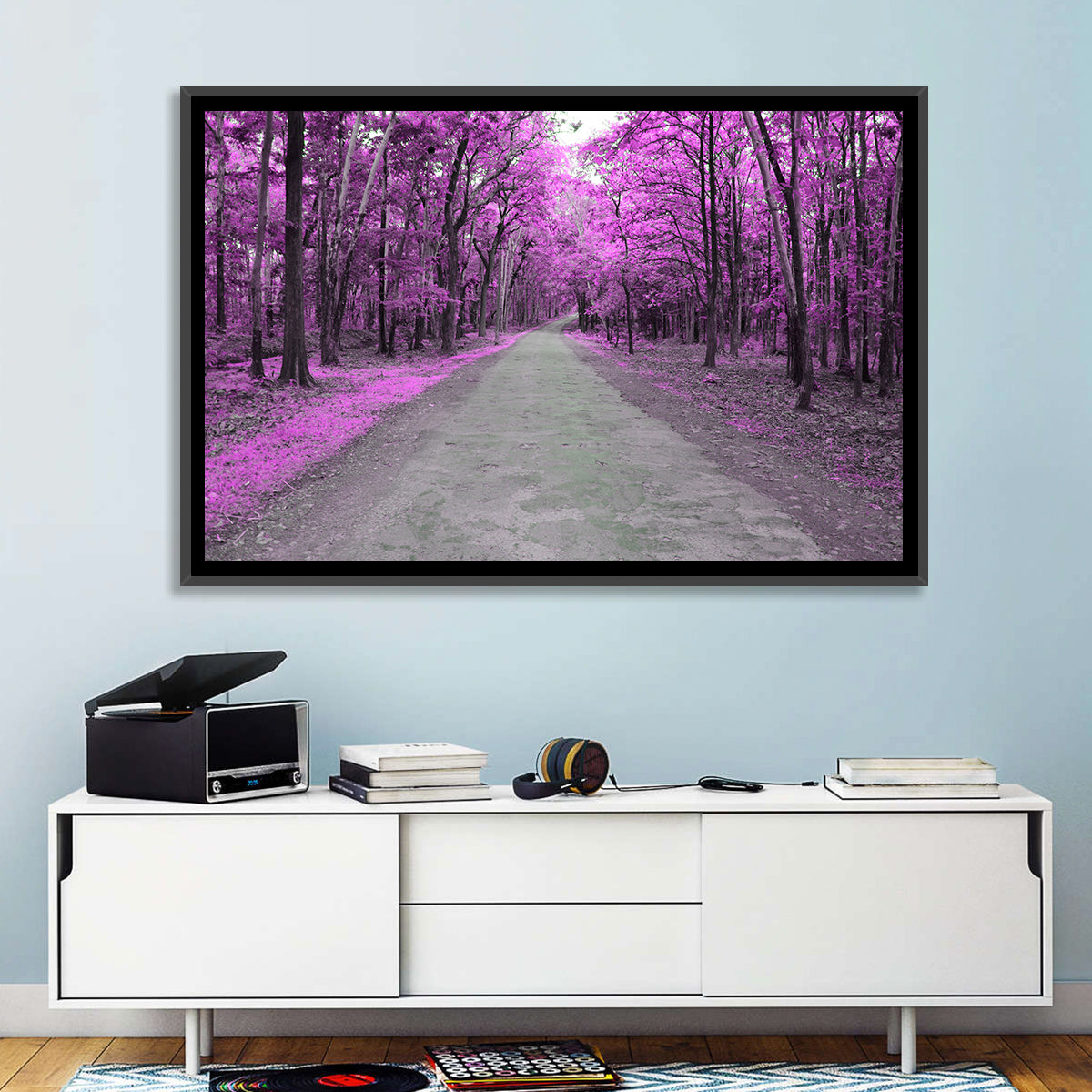 Magenta Autumn Forest Road Wall Art