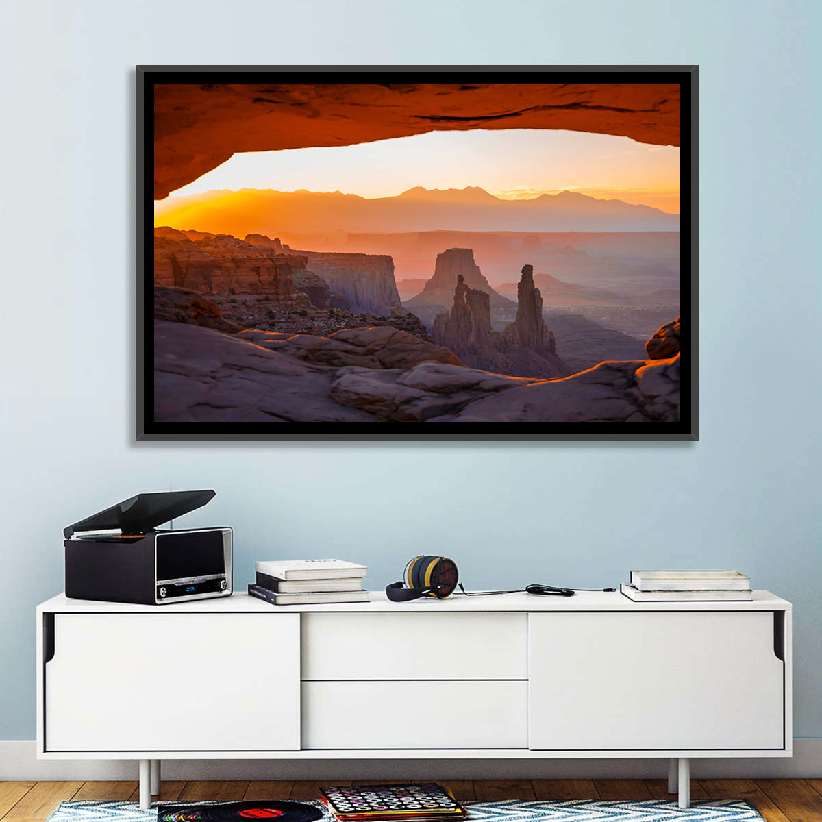 Mesa Arch Sunrise Wall Art in a room, landscape