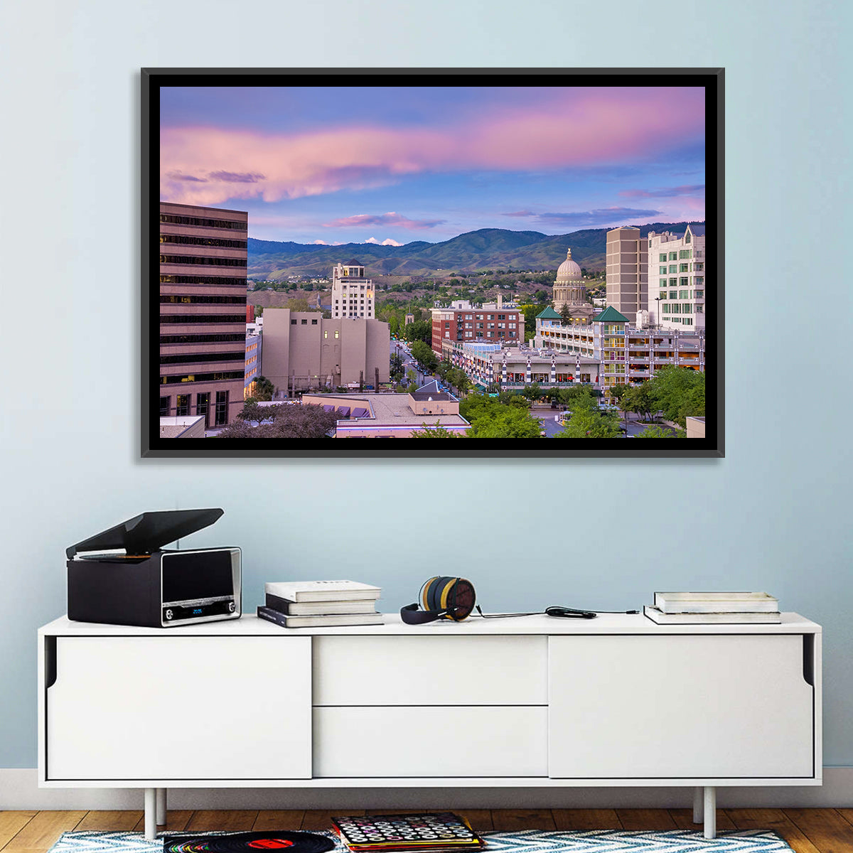 Boise Downtown at Golden Hour Wall Art in a room, landscape