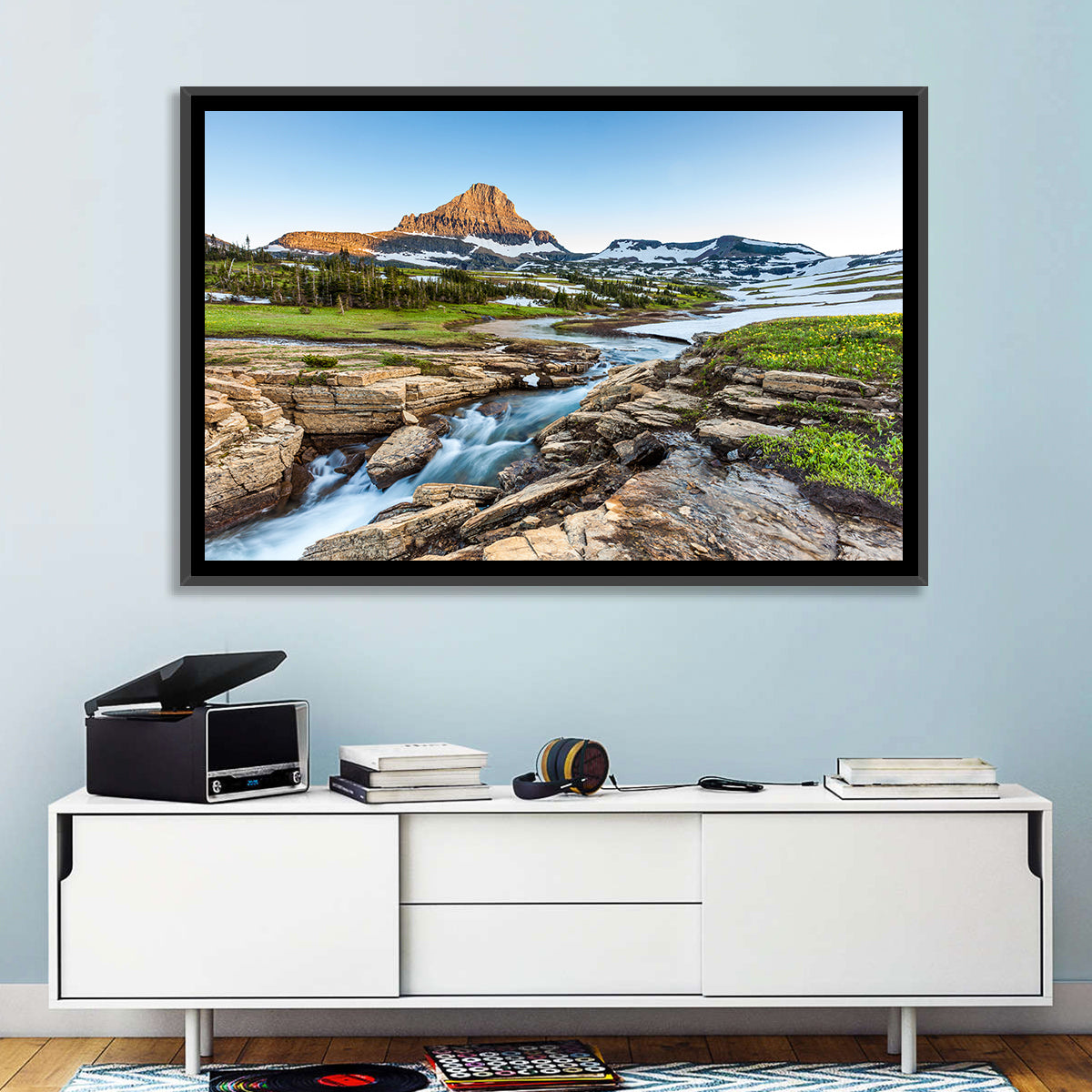 Logan Pass Golden Hour Wall Art in a room, landscape