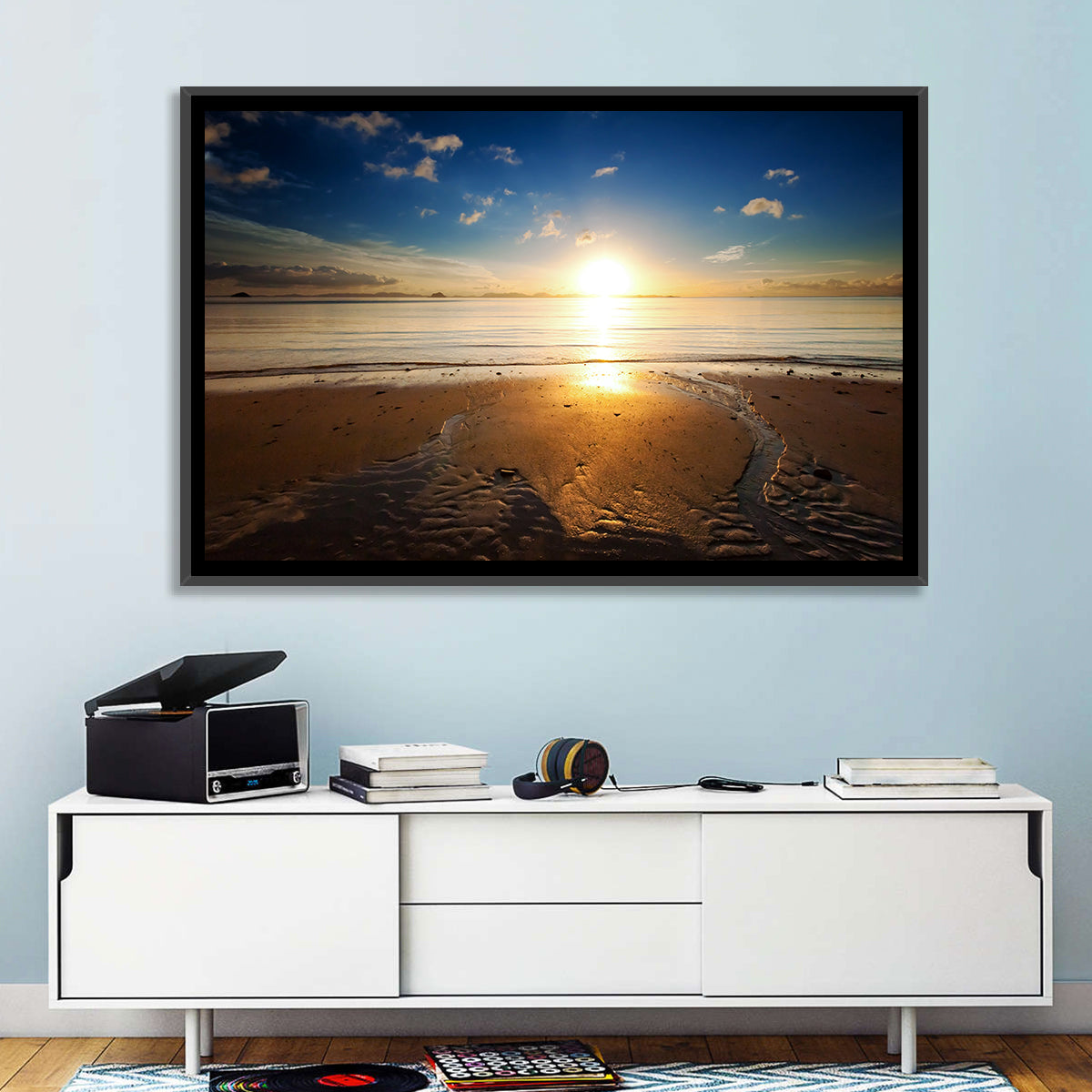 Sunrise Over Rippling Sand Wall Art in a room, landscape