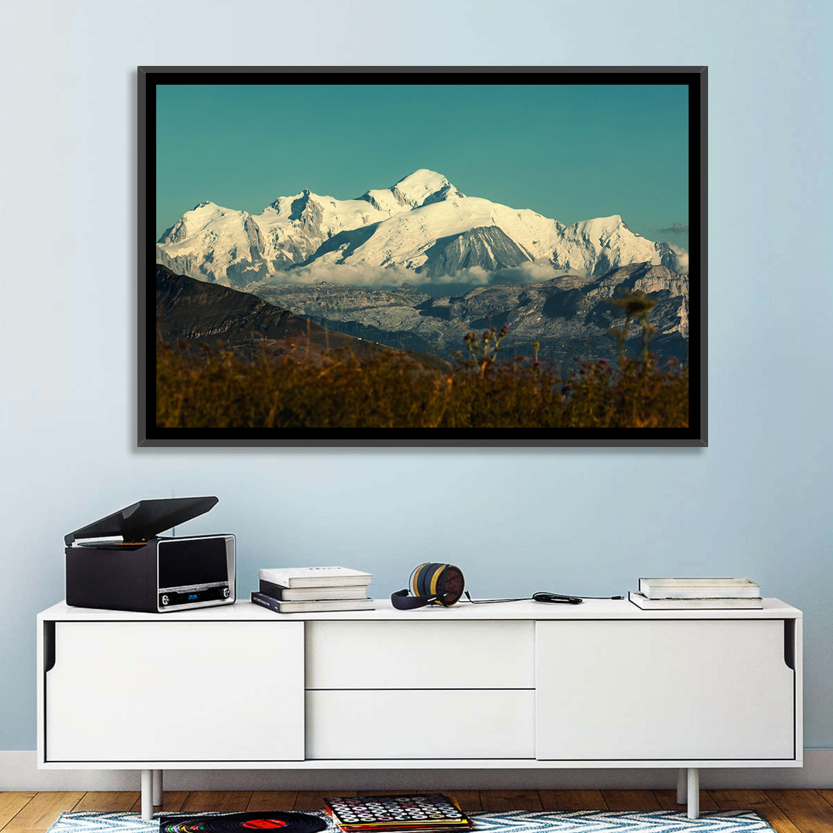 Snowy Mont Blanc Wall Art in a room, landscape