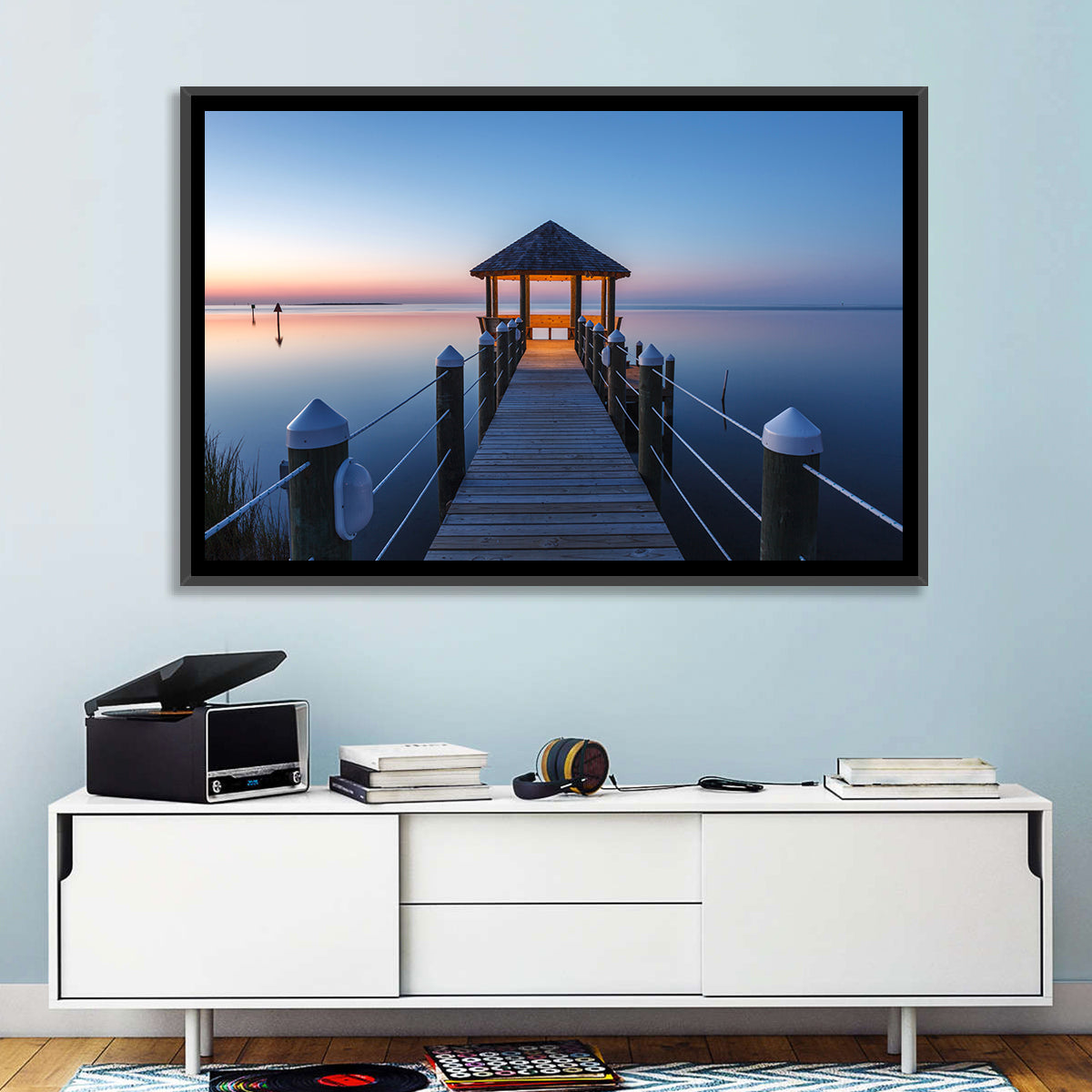 Pamlico Sound Twilight Gazebo Wall Art in a room, landscape