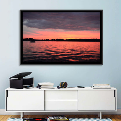Lake James Sunset with Boat Wall Art