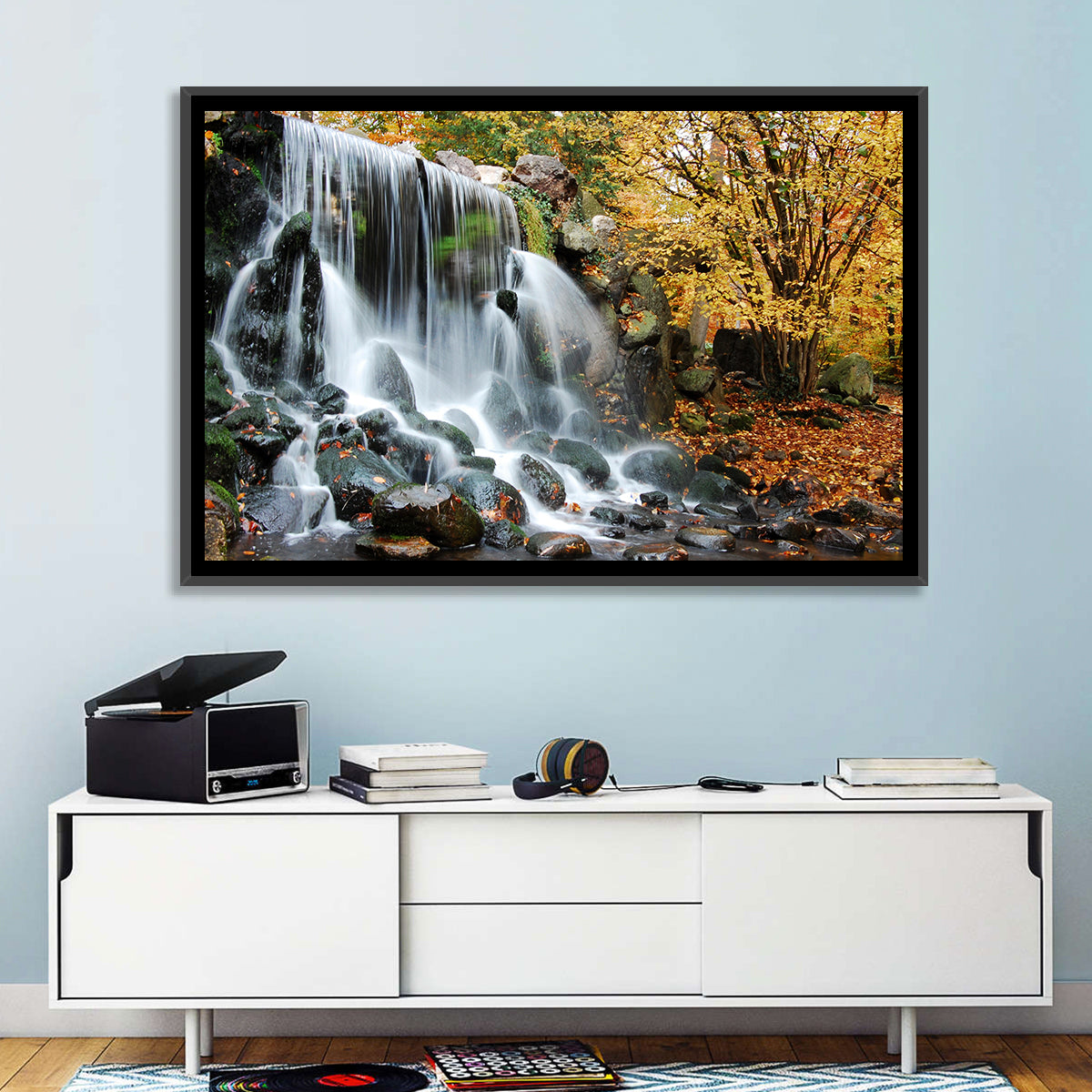 Autumn Waterfall at Sonsbeek Park Wall Art in a room, landscape