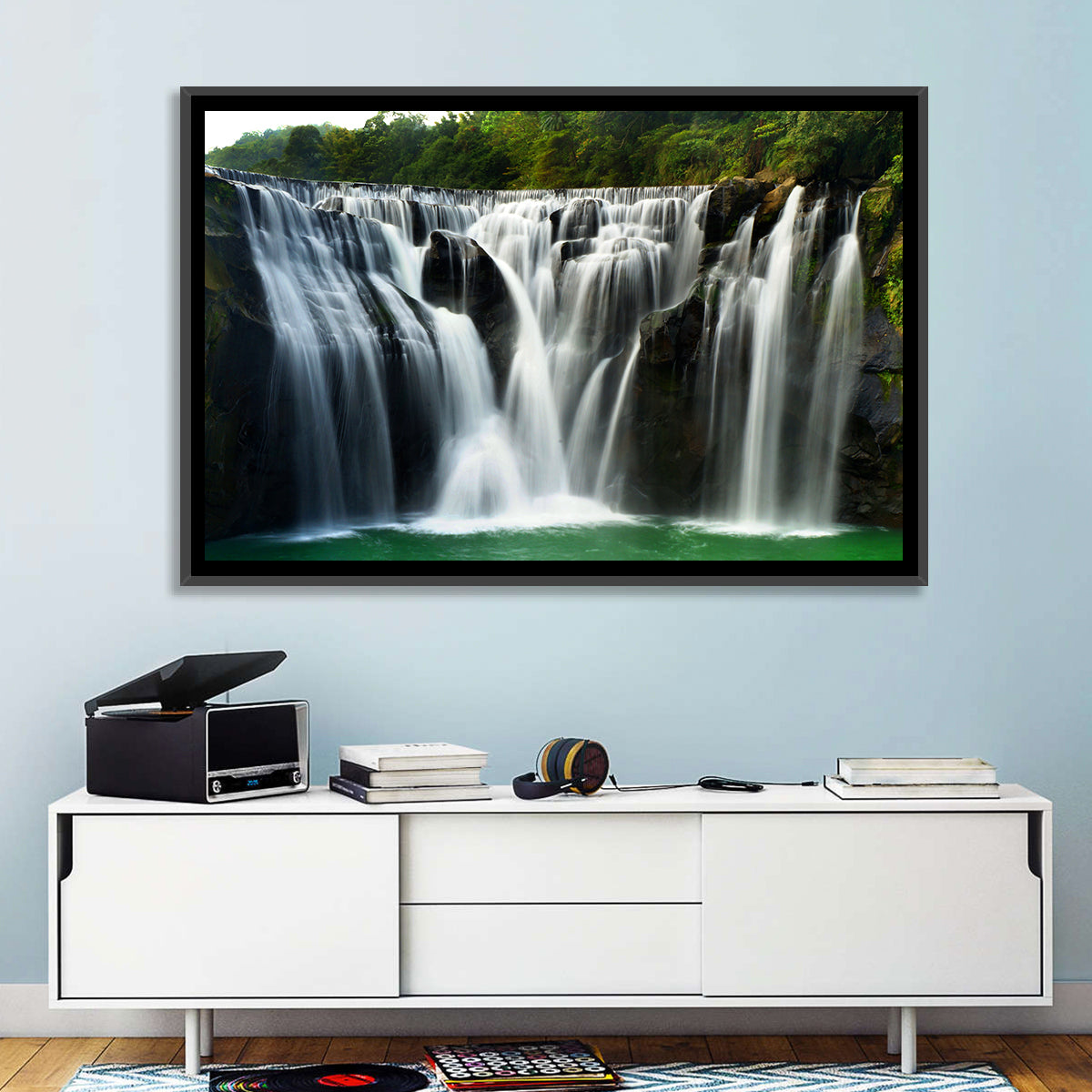 Shifen Waterfall Wall Art in a room, landscape