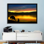 Kangaroo and Emu at Lake Sunset Wall Art