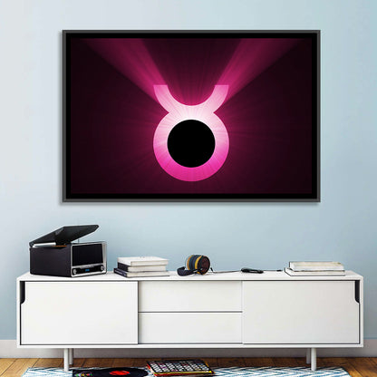 Glowing Pink Taurus Symbol Wall Art