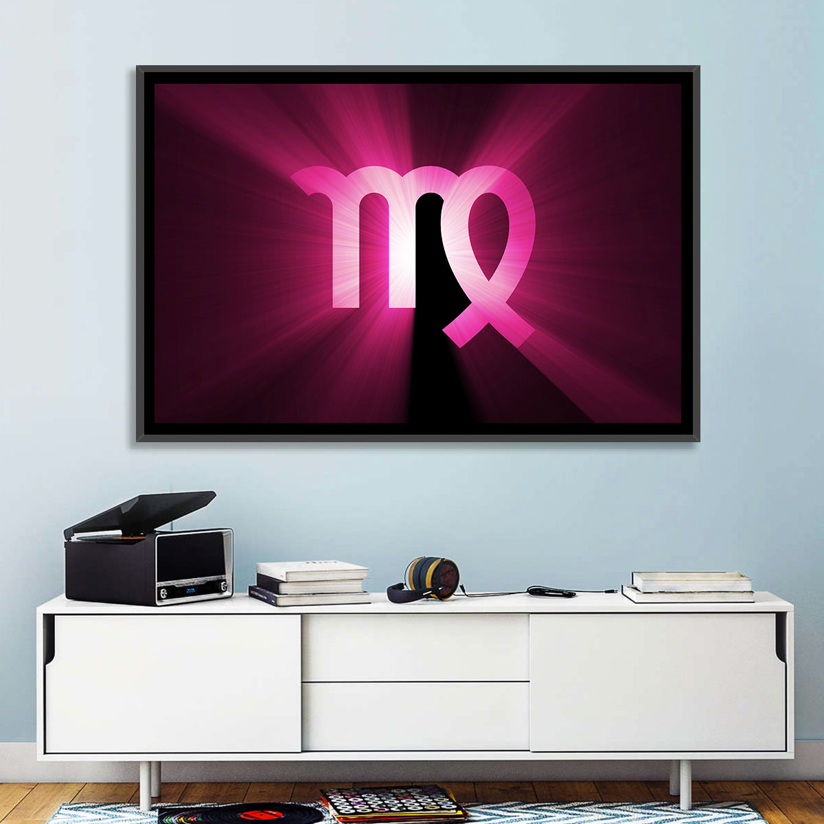 Radiant Virgo Symbol Wall Art in a room, landscape