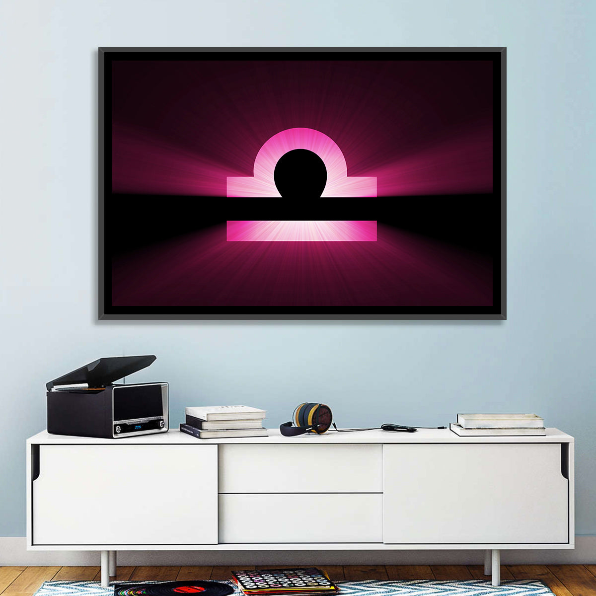 Libra Symbol Neon Glow Wall Art in a room, landscape