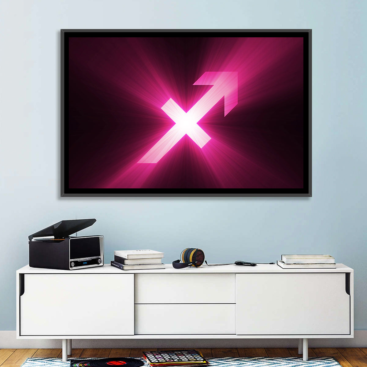 Cosmic Sagittarius Symbol Wall Art in a room, landscape