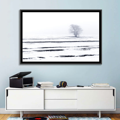 Foggy Winter Field with Lone Tree Wall Art
