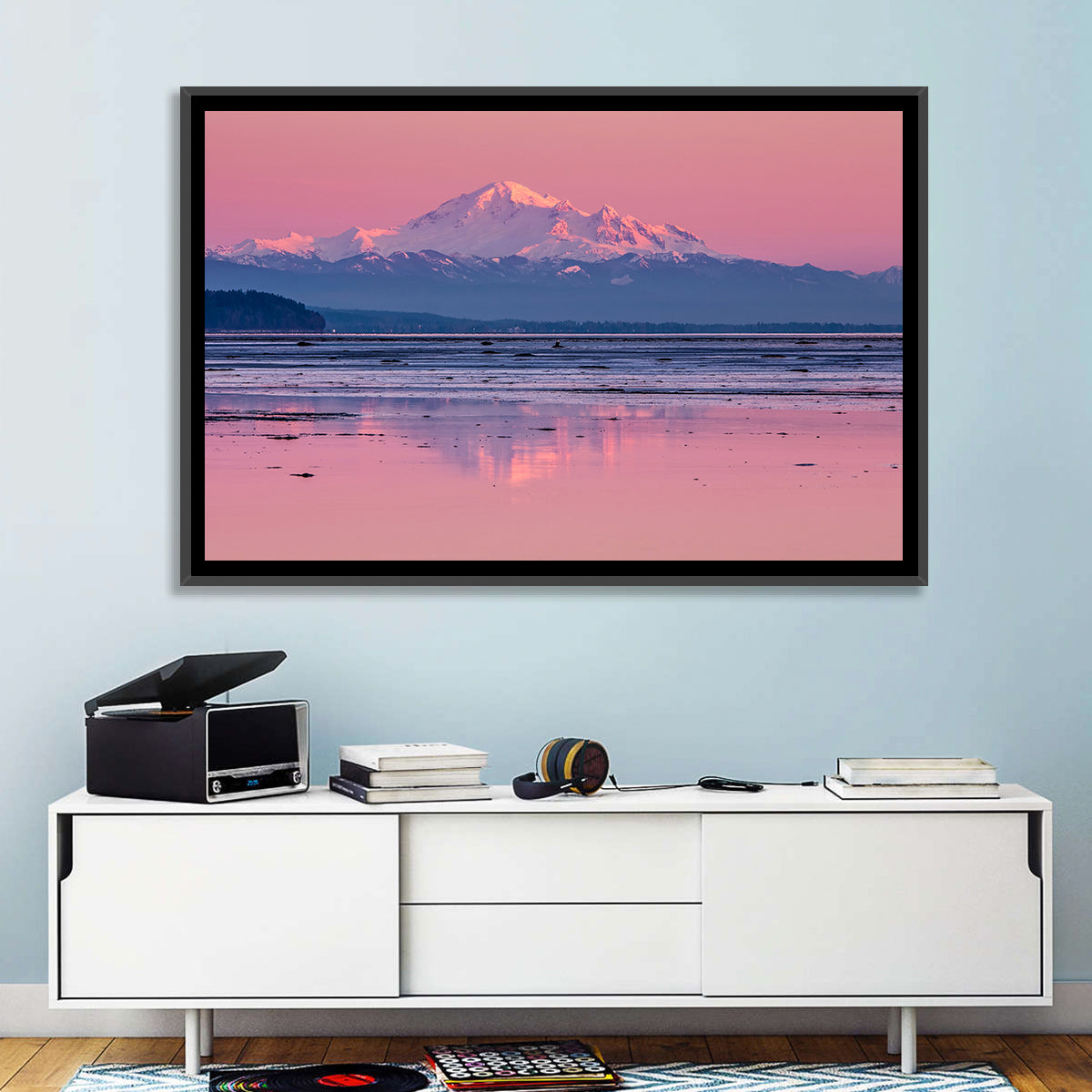 Mount Baker Sunset Wall Art in a room, landscape