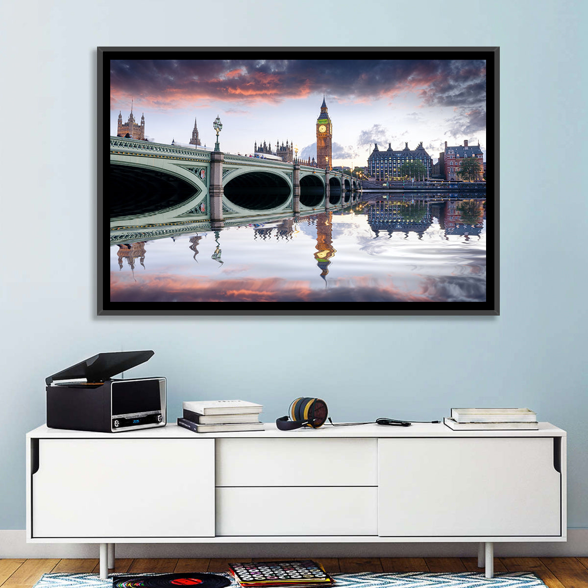 Westminster Bridge at Dusk Wall Art in a room, landscape
