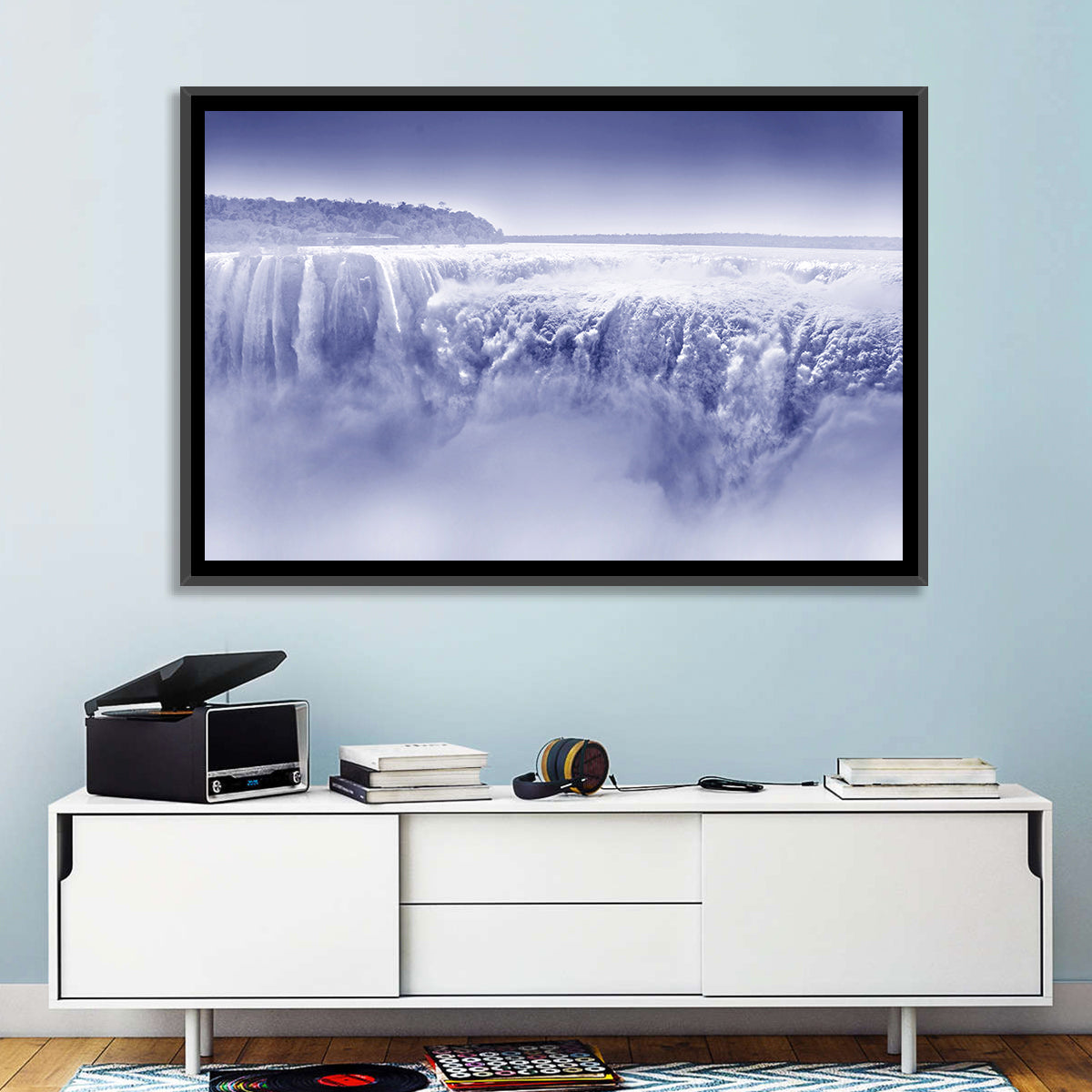 Iguazu Falls Blue Monochrome Wall Art