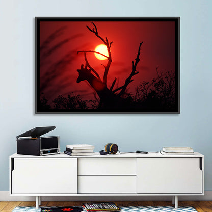 Giraffe Silhouette at Sunset Wall Art