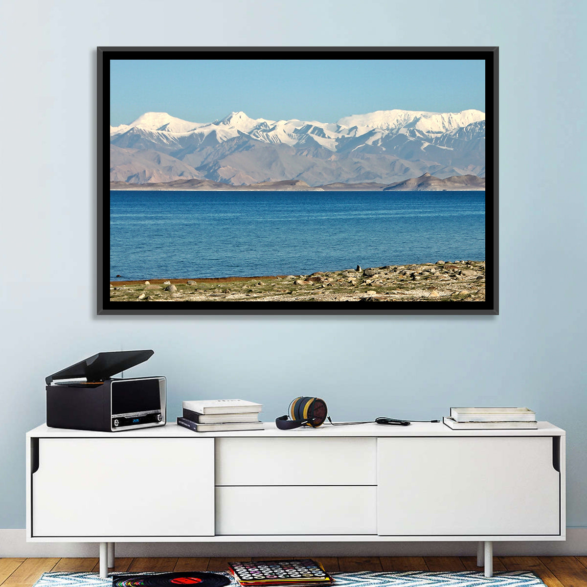 Karakul Lake and Pamir Mountains Wall Art in a room, landscape