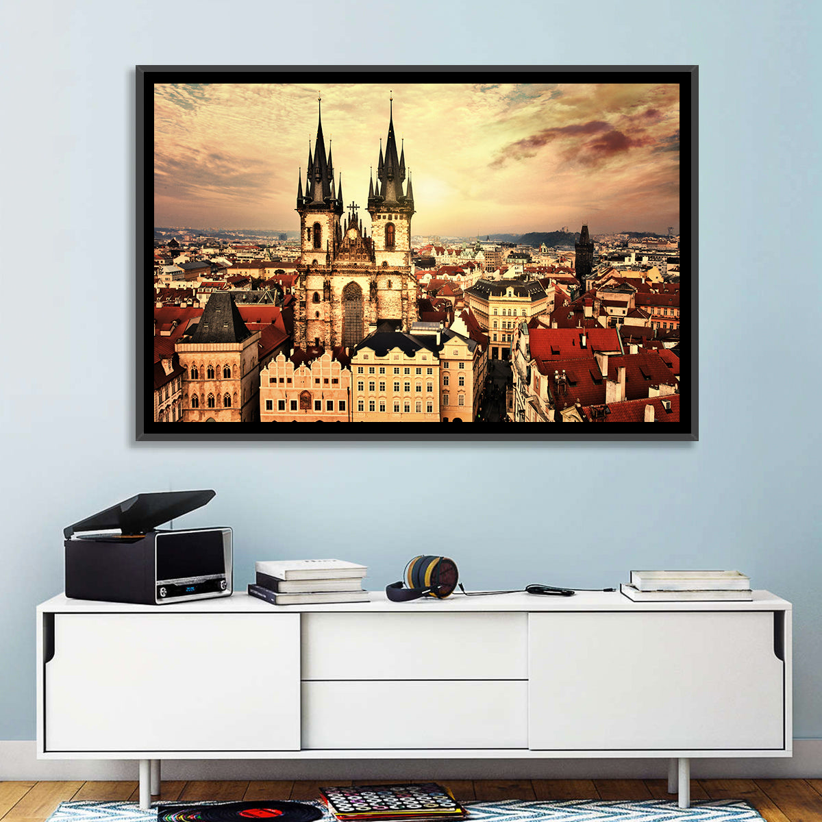 Prague Old Town Skyline at Golden Hour Wall Art in a room, landscape