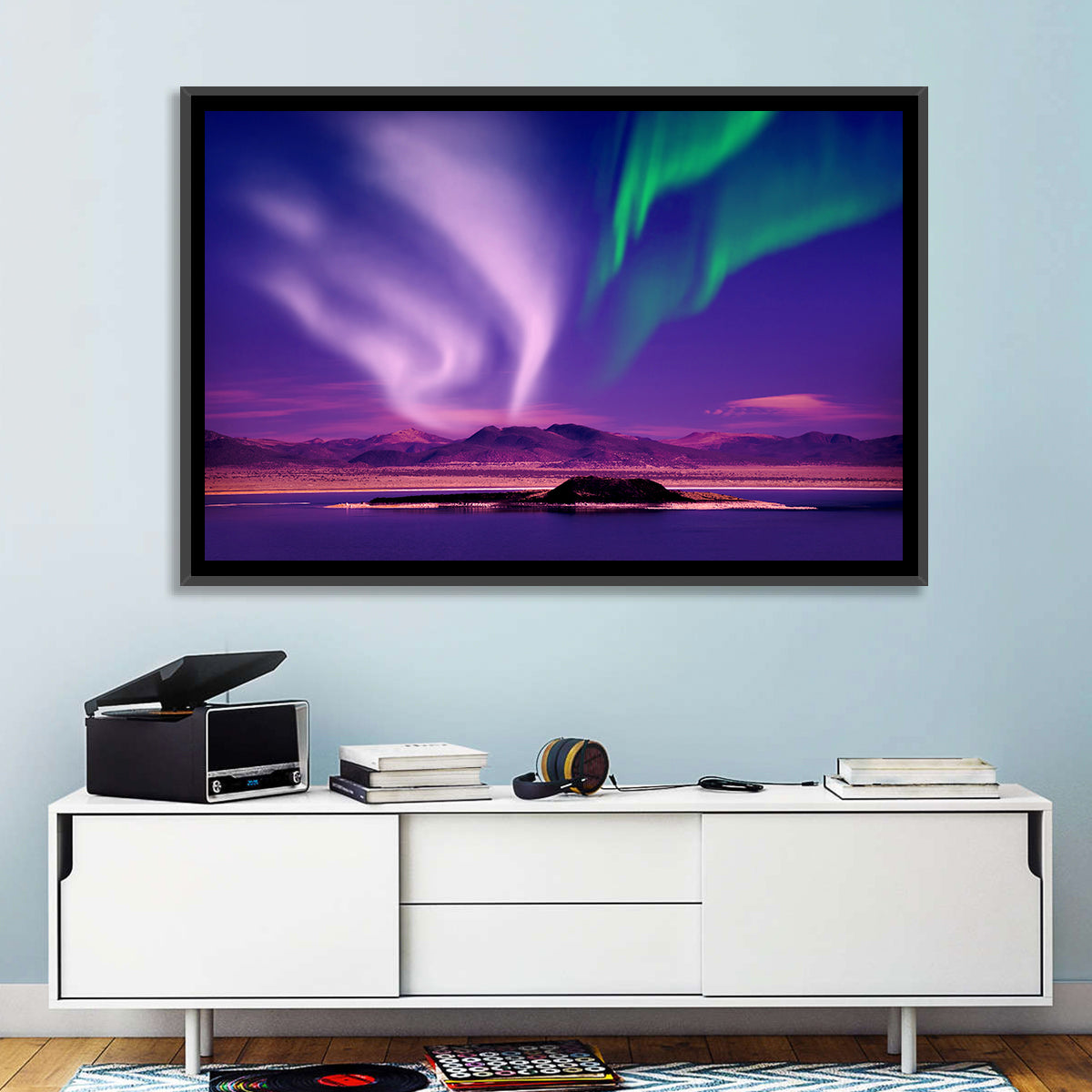 Violet Aurora Over Island Lake Wall Art