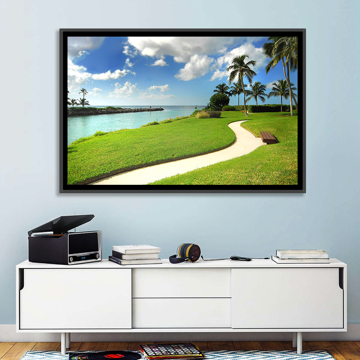 Tropical Coastal Pathway Wall Art in a room, landscape