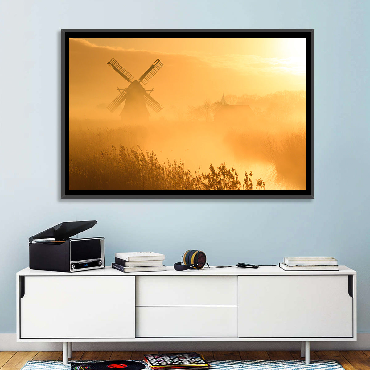 Golden Dutch Windmill Sunrise Wall Art