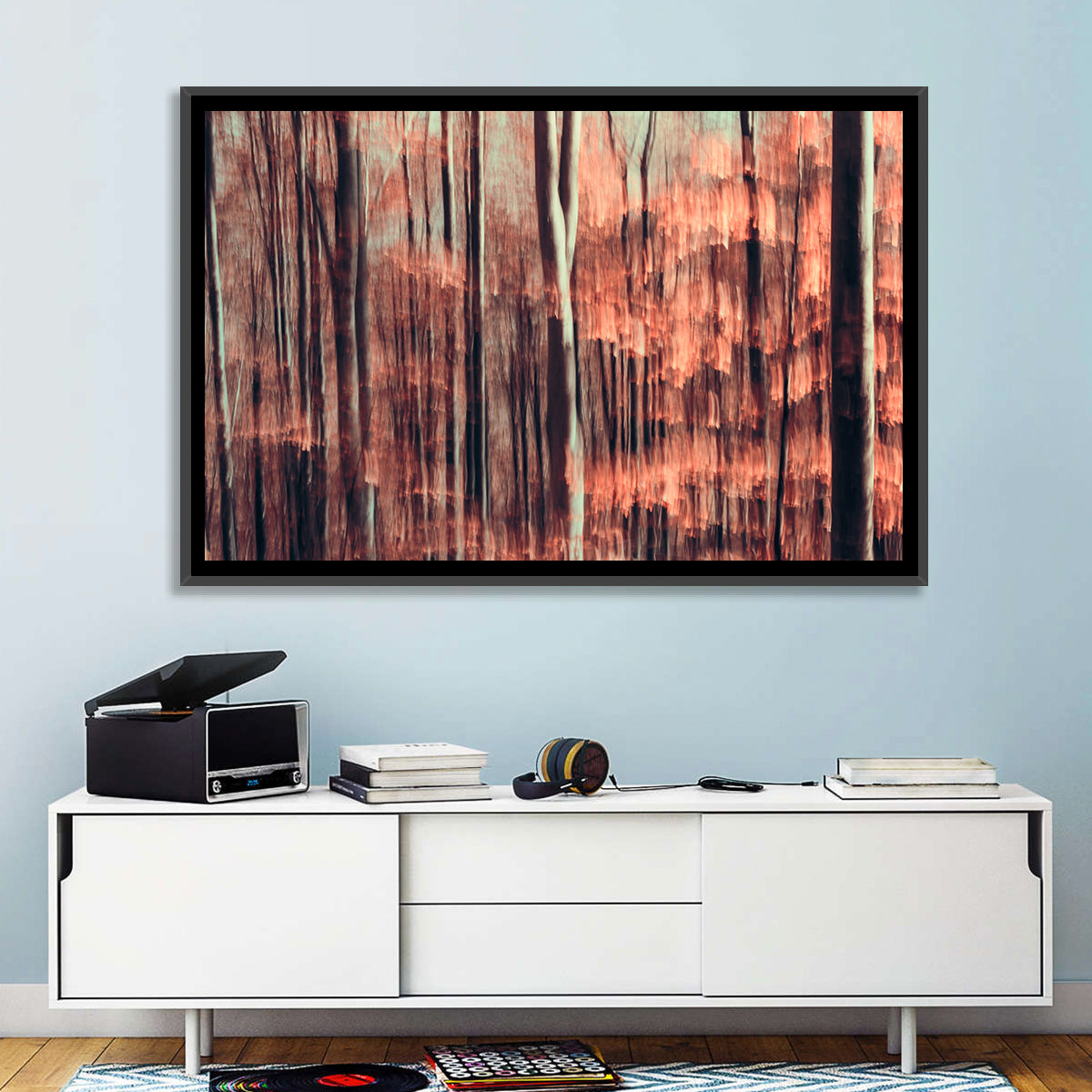 Autumn Forest Blur Wall Art in a room, landscape