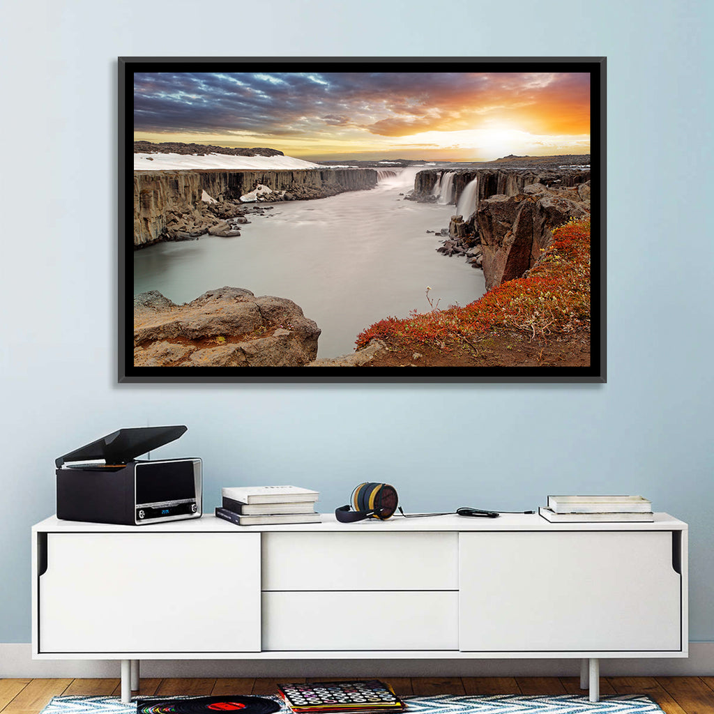 Selfoss Waterfall at Sunset Wall Art