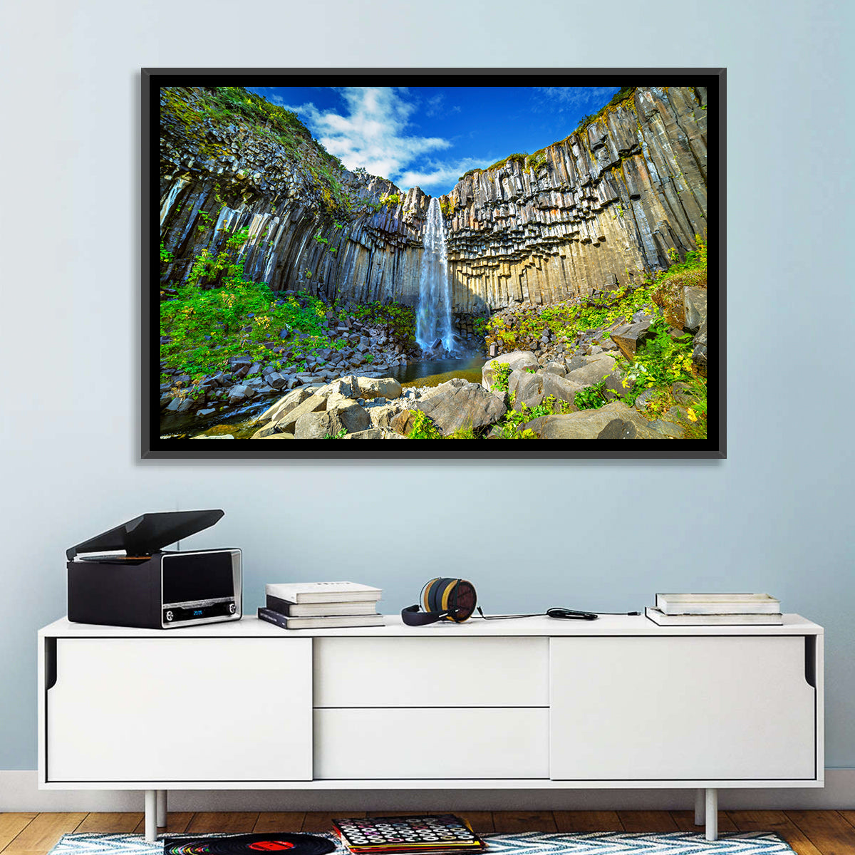 Svartifoss Basalt Falls Wall Art in a room, landscape