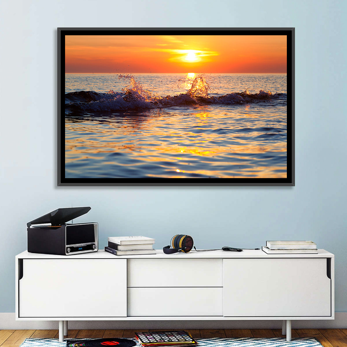Lake Michigan Sunset Waves Wall Art