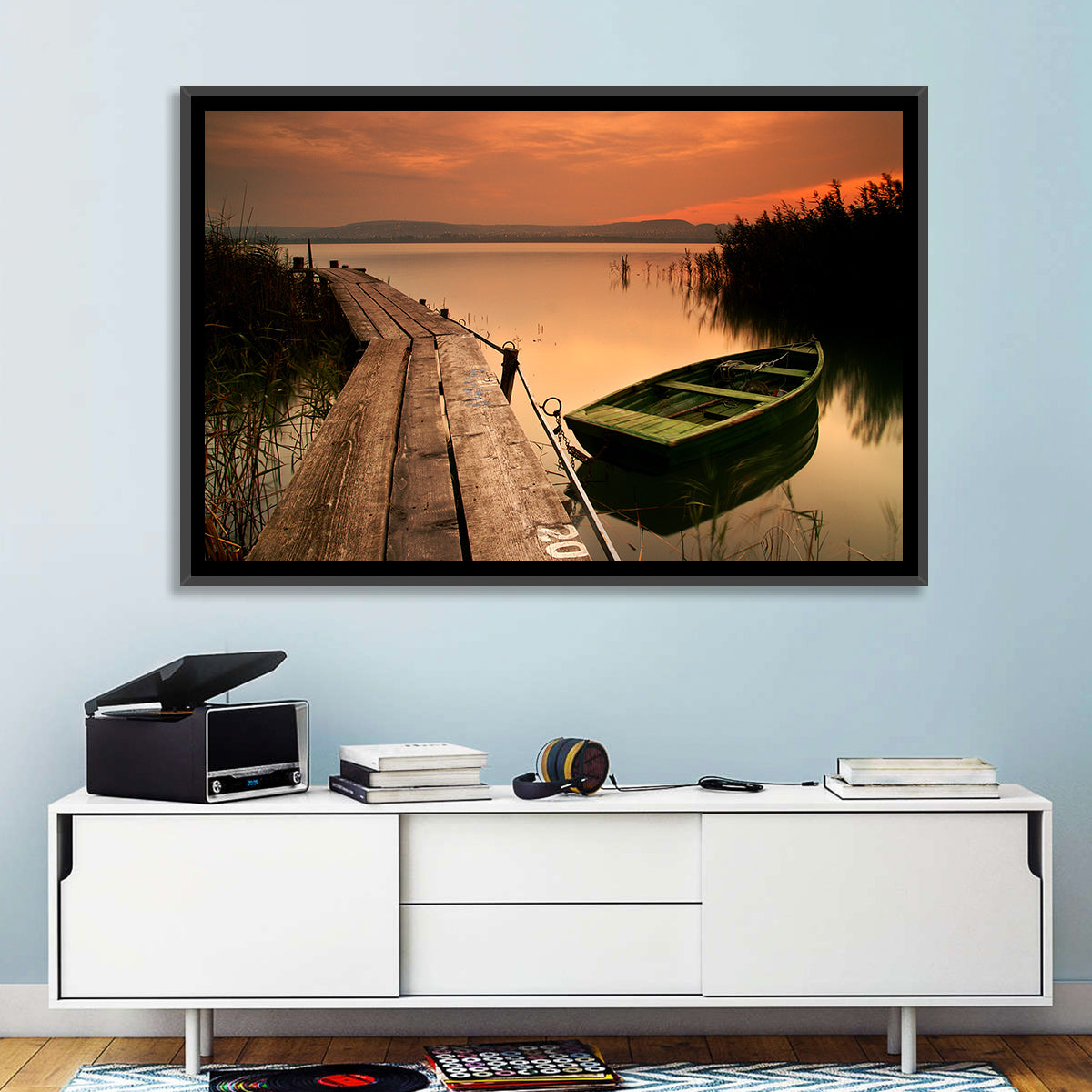Pier and Rowboat on Lake Balaton Wall Art
