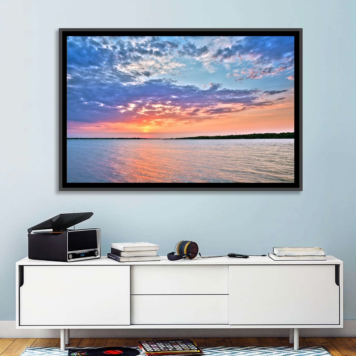 Cloudy Lake Sunset Reflection Wall Art
